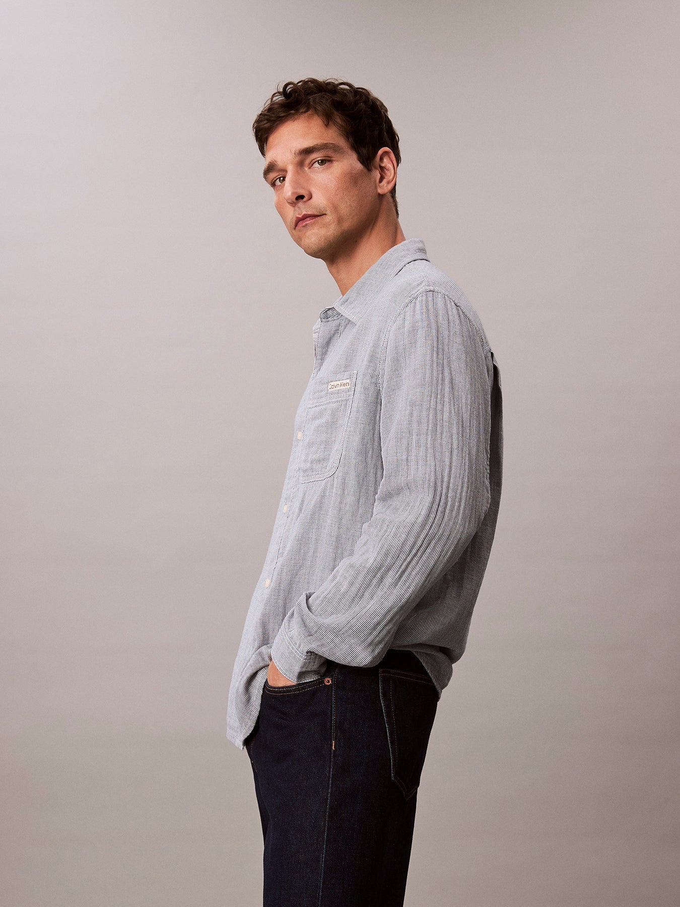 Double Face Striped Cotton Long Sleeves Shirt