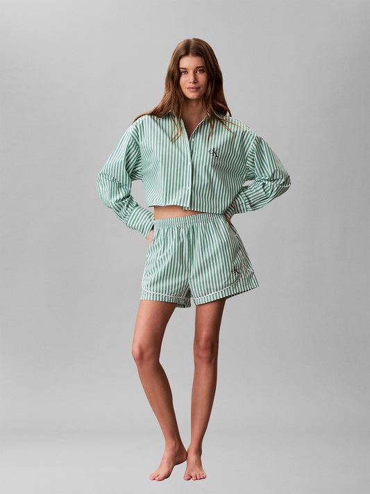 Cotton Poplin Cropped Pyjama Shirt Stripe