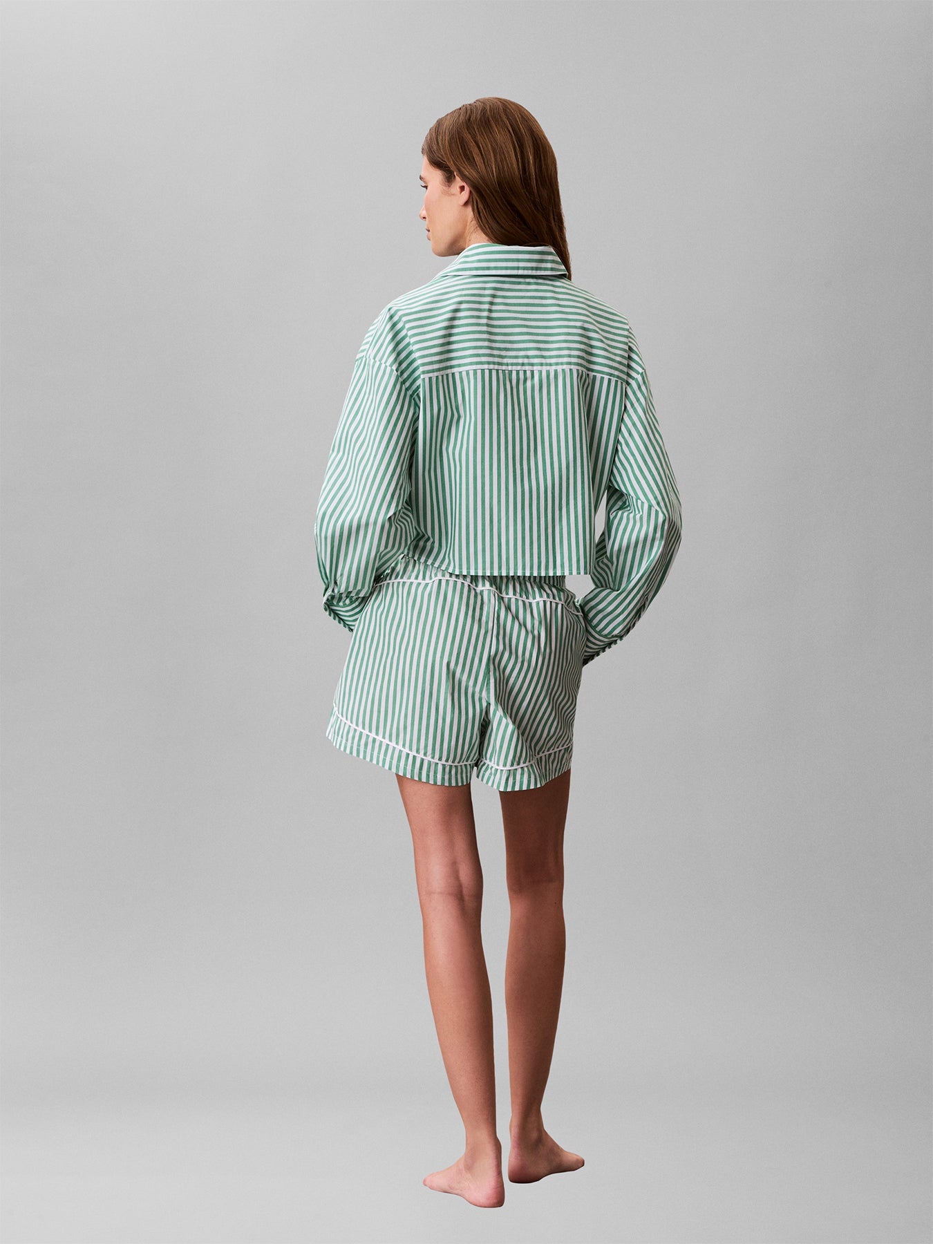 Cotton Poplin Cropped Pyjama Shirt Stripe