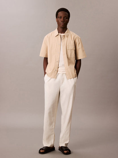 Relaxed Cotton Blend Short Sleeve Shirt