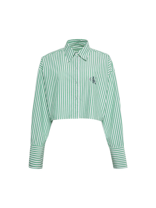 Cotton Poplin Cropped Pyjama Shirt Stripe