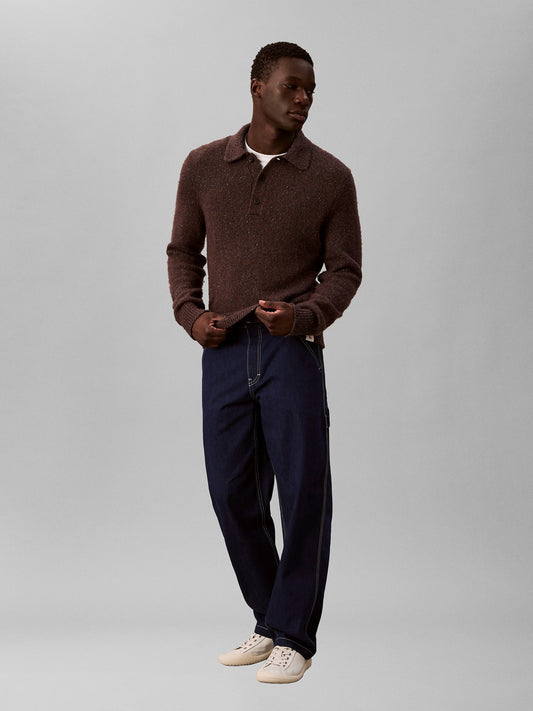 Wool Blend Polo Jumper Brown