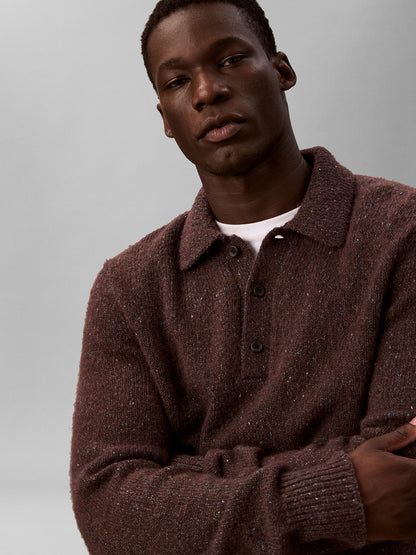Wool Blend Polo Jumper Brown