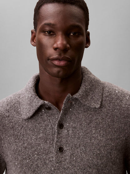 Wool Blend Polo Jumper Brown