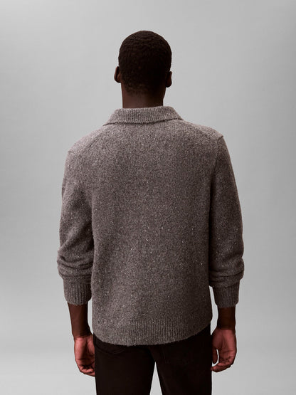 Wool Blend Polo Jumper Brown
