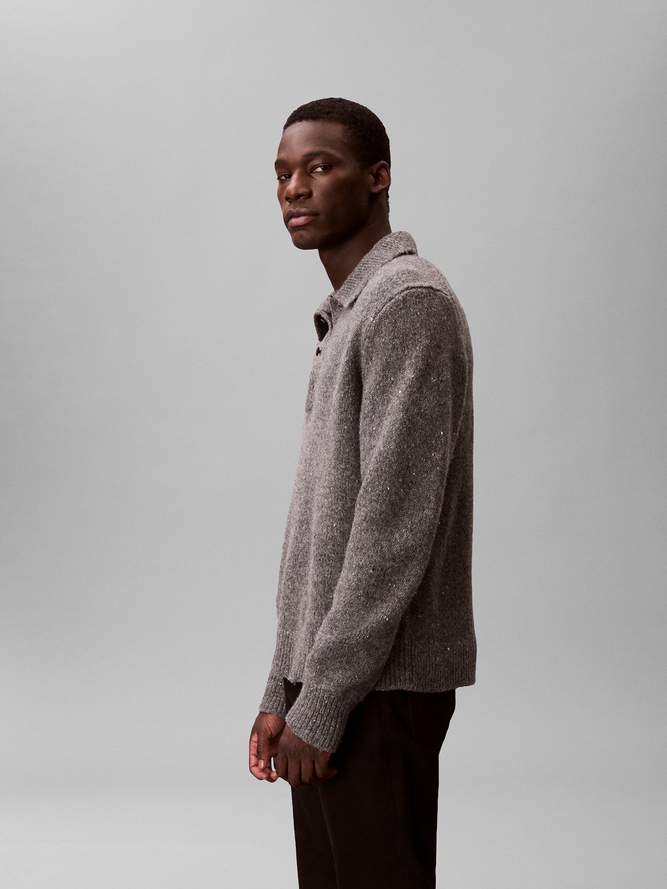 Wool Blend Polo Jumper Brown